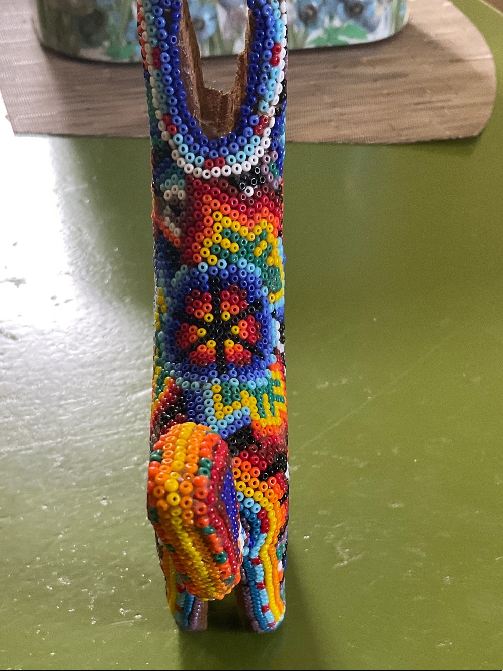 Handcrafted Multicolor Beaded Huichol folk art Donkey Sculpture - Picture 3 of 6
